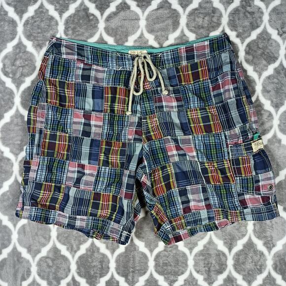 J.CREW Other - J Crew Swim Trunks Men Size 34 Patchwork Madras Drawstring